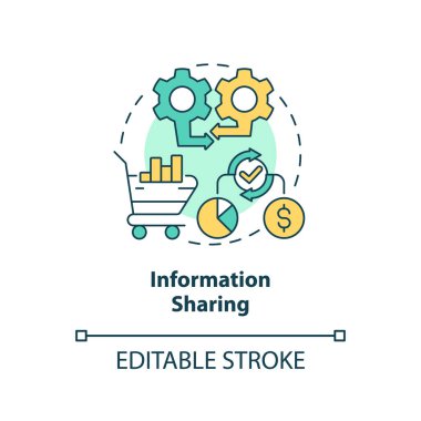 2B düzenlenebilir bilgi paylaşımı ince çizgi simgesi konsepti, izole vektör, çok renkli çizim tedarikçi yönetimini temsil ediyor.