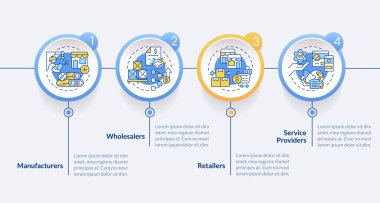 İnce çizgi simgeleriyle 2B satıcı yönetimi vektör bilgi grafikleri şablonu, 4 adımla veri görselleştirmesi, zaman çizelgesi.