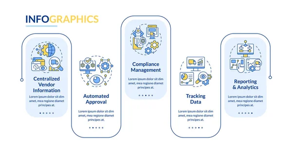 stock vector 2D vendor management vector infographics template with linear icons concept, data visualization with 5 steps, process timeline chart.