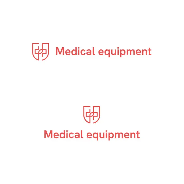 Equipamento Médico Logotipo Negócio Com Nome Marca Escudo Ícone Cruz — Vetor de Stock