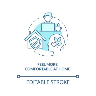 2D düzenlenebilir ev ince çizgi mavi ikon konsepti, izole vektör, çevrimiçi terapiyi temsil eden monokromatik illüstrasyon.