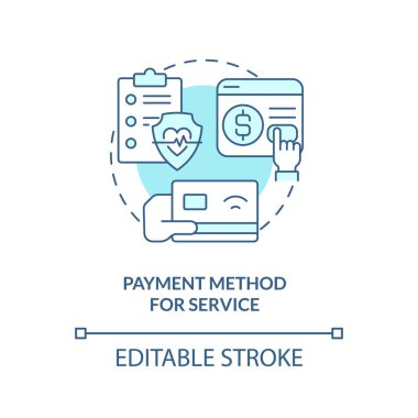 Hizmet için 2B düzenlenebilir ödeme yöntemi ince çizgi mavi ikon konsepti, izole vektör, tek renkli illüstrasyon çevrimiçi terapiyi temsil ediyor.