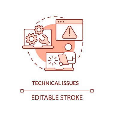 2B düzenlenebilir teknik sorunlar ince çizgi kırmızı simge konsepti, izole vektör, tek renkli illüstrasyon çevrimiçi terapiyi temsil ediyor.