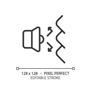 2B piksel mükemmel düzenlenebilir ses saptırma simgesi siyah ikon, izole vektör, ses geçirmez ince çizgi çizimi.