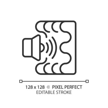 2B piksel mükemmel düzenlenebilir ses emilim siyah simge, izole vektör, ses geçirmez ince çizgi çizimi.