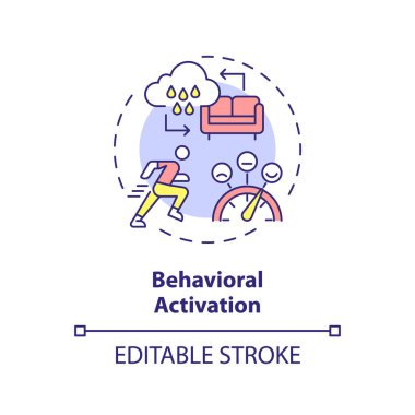 2B davranışsal aktivasyon ince çizgi ikonu konsepti, izole vektör, davranış terapisini temsil eden çok renkli illüstrasyon.