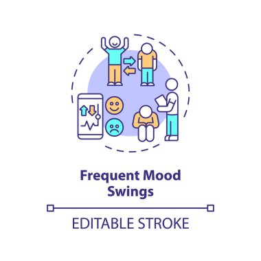 2B düzenlenebilir ruh hali değişimleri ince çizgi simgesi konsepti, izole vektör, davranış terapisini temsil eden çok renkli illüstrasyon.