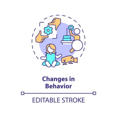Davranışlarda 2B düzenlenebilir değişiklikler ince çizgi simgesi konsepti, izole vektör, davranış terapisini temsil eden çok renkli illüstrasyon.