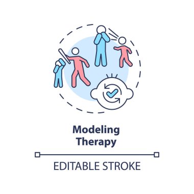 2B düzenlenebilir modelleme terapisi ince çizgi ikonu konsepti, izole vektör, davranış terapisini temsil eden çok renkli illüstrasyon.