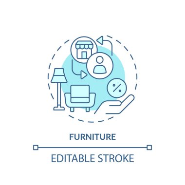 2D düzenlenebilir mavi ikon mobilya konsepti, basit tek renkli izole vektör, C2C ince çizgi çizimi.