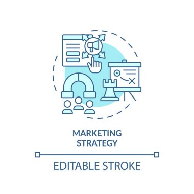 2B düzenlenebilir mavi ikon pazarlama stratejisi konsepti, basit tek renkli izole vektör, C2C ince çizgi çizimi.
