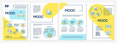 2D MOOC çok renkli broşür, ince çizgi simgeli broşür tasarımı, 4 vektör düzeni.