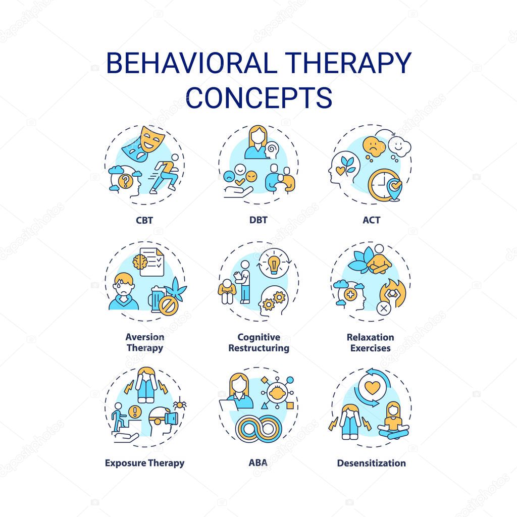 2D editable icons set representing behavioral therapy concepts, isolated vector, thin line colorful illustration.
