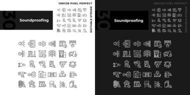 Piksel mükemmel ışık ve karanlık mod simgeleri koleksiyonu ses geçirmez, düzenlenebilir ince çizgi illüstrasyonunu temsil eder.