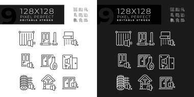 Ses geçirmez, düzenlenebilir ışık ve karanlık mod ince çizgi çizimini temsil eden simgelerin mükemmel bir koleksiyonu.