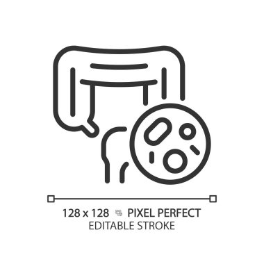 2B piksel mükemmel düzenlenebilir siyah bağırsak bakteri simgesi, izole vektör, basit ince çizgi çizimi bakterileri temsil eder.