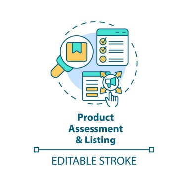 2B düzenlenebilir çok renkli ürün değerlendirme ve listeleme konsepti, basit izole vektör, C2C ince çizgi çizimi.