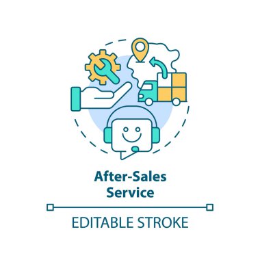 Satış servisi kavramından sonra 2B düzenlenebilir çoklu renk simgesi, basit izole vektör, C2C ince çizgi illüstrasyonu.