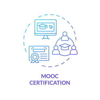 2B gradyan simgesi MOOC sertifika konsepti, basit izole vektör, MOOC mavi ince çizgi illüstrasyonu.
