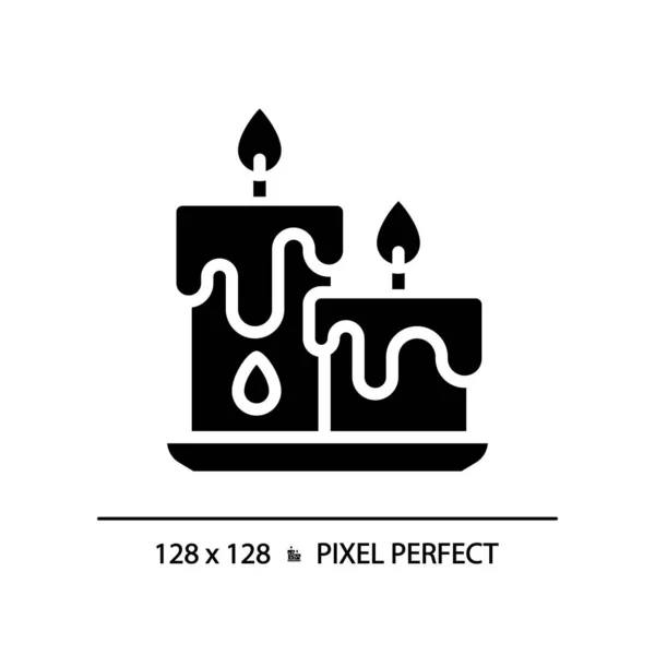 Pixel Perfect Silhouette Glyph Style Candles Icon Isolated Vector Meditation — Stock Vector