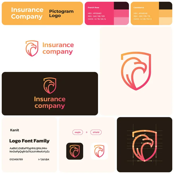 Insurance Company Gradient Line Business Logo Brand Name Eagle Shield — Stock Vector