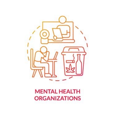 2D zihinsel sağlık organizasyonları ince çizgi gradyan ikon konsepti, izole vektör, çevrimiçi terapiyi temsil eden kırmızı illüstrasyon.