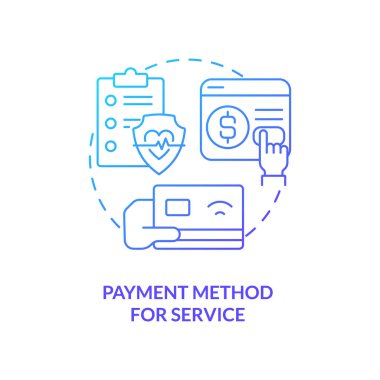 Hizmet çizgisi gradyan konsepti için 2B ödeme yöntemi, izole edilmiş vektör, çevrimiçi terapiyi temsil eden mavi illüstrasyon.