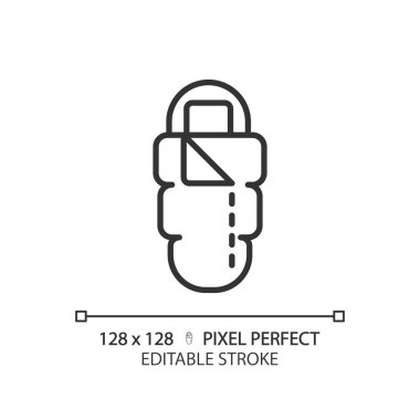 2B piksel mükemmel siyah uyku tulumu ikonu, izole vektör, düzenlenebilir yürüyüş vites ince çizgi illüstrasyon.