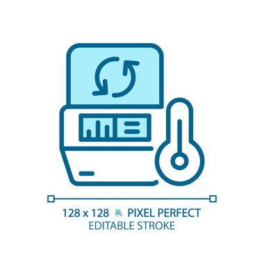 PCR makinesi pikseli mükemmel açık mavi simge. Termal döngü. Polimeraz zincir reaksiyonu. DNA kopyası. RGB renk işareti. Basit bir tasarım. Web sembolü. Contour hattı. Düz çizim. Ayrı nesne