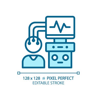 EKG makinesi pikseli mükemmel açık mavi simge. Beyin aktivitesi. Uyku bozukluğu. Sinir sistemi. RGB renk işareti. Basit bir tasarım. Web sembolü. Contour hattı. Düz çizim. Ayrı nesne