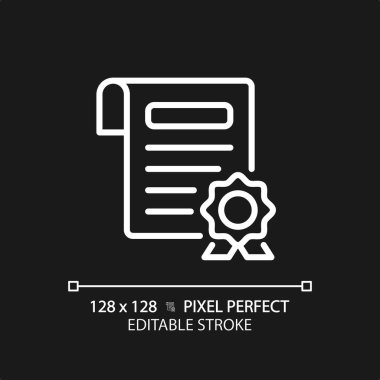 2B piksel mükemmel düzenlenebilir beyaz sertifika simgesi, izole vektör, ince çizgi belgesi illüstrasyonu.