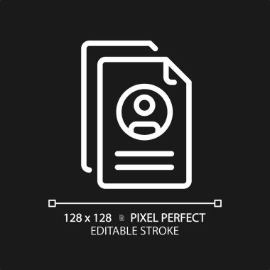 2B piksel mükemmel düzenlenebilir beyaz özgeçmiş simgesi, izole edilmiş vektör, ince çizgi belgesi illüstrasyonu.