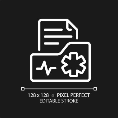 2B piksel mükemmel düzenlenebilir beyaz tıbbi kayıt simgesi, izole vektör, ince çizgi belge illüstrasyonu.