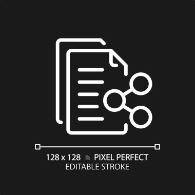 2B piksel mükemmel düzenlenebilir beyaz belge paylaşım simgesi, izole vektör, ince çizgi belgesi illüstrasyonu.