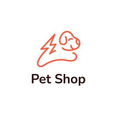 Köpek eğitim turuncu çizgi logosu. Hayvan bakımı. Yavru köpek silueti. Şimşek çaktı. Tasarım elemanı. Görsel kimlik. Vektör grafik. Şirket markaları, evcil hayvan dükkanları, köpek oyuncakları, veteriner ilaçları için mükemmel.
