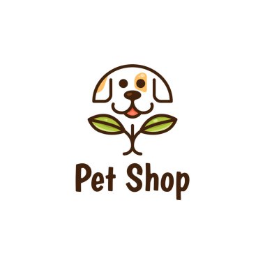 Evcil hayvan beslenmesi ana hatlı çoklu renk logosunu doldurdu. Sağlıklı beslenme. Yavru köpek silueti. Yaprak sembolü. Tasarım elemanı. Görsel kimlik. Vektör grafik. Şirket markaları, hayvan dükkanları, köpek ürünleri için mükemmel.