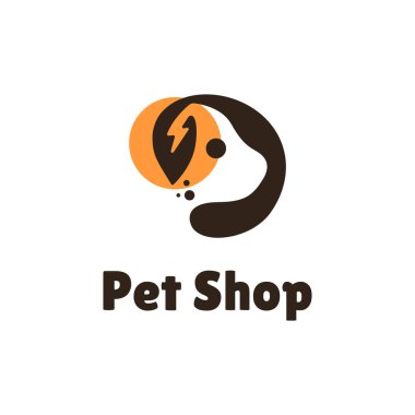 Hayvan bakım rengarenk logosu. Dengeli beslenme. Yavru köpek silueti. Şimşek çaktı. Tasarım elemanı. Görsel kimlik. Vektör grafik. Şirket markası, köpek takviyesi ve petshop için mükemmel.
