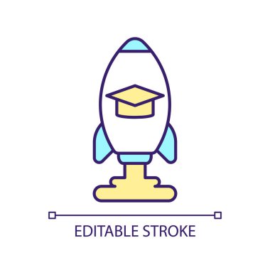 MOOC 'u temsil eden 2B düzenlenebilir teknoloji ve bilişim alanları simgesi, izole edilmiş vektör, çok renkli ince çizgi çizimi.