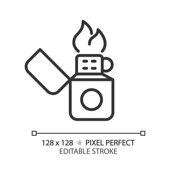 Icono Del Encendedor Negro Perfecto Del Pixel Vector Aislado Ilustración — Vector de stock