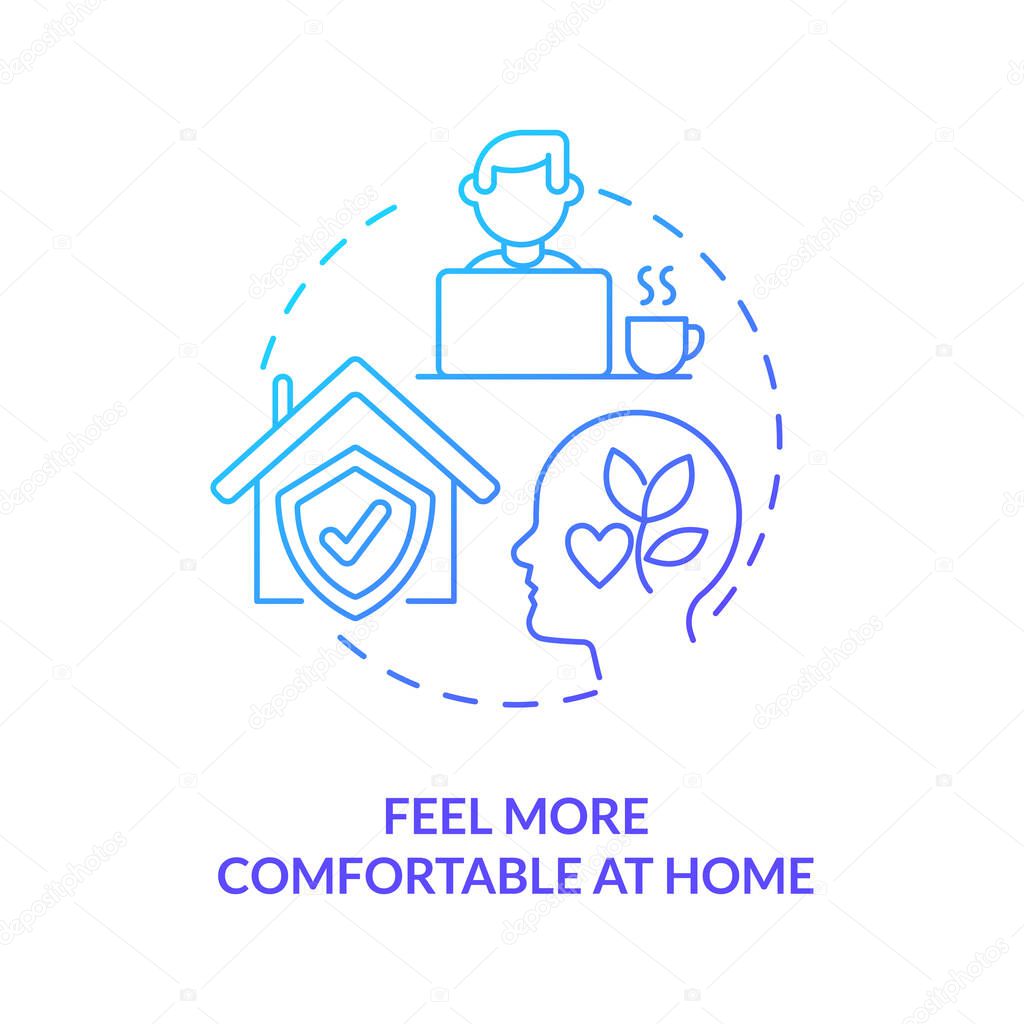 2D feel more comfortable at home thin line gradient icon concept, isolated vector, blue illustration representing online therapy.