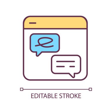 Çevrimiçi terapiyi temsil eden 2B düzenlenebilir iletişim yöntemleri simgesi, izole edilmiş vektör, çok renkli ince çizgi çizimi.