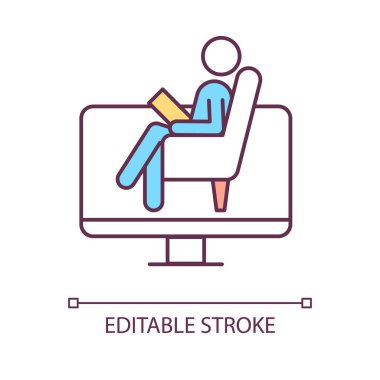 Çevrimiçi terapiyi, izole edilmiş vektörü, çok renkli ince çizgili illüstrasyonu temsil eden sağlık sigortası ikonunuzu 2B düzenleyebilirsiniz.