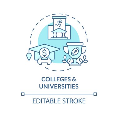 2D düzenlenebilir üniversiteler ve üniversiteler mavi çizgi ikonu konsepti, izole vektör, atletizm bursunu temsil eden illüstrasyon.