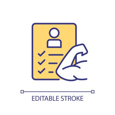 2B düzenlenebilir gösteri yetenekleri ikonu atletizm bursunu temsil ediyor, izole vektör, çok renkli ince çizgi çizimi.