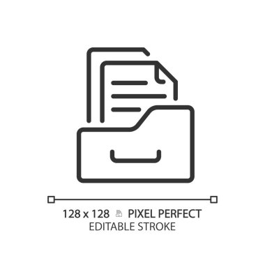 2B piksel mükemmel düzenlenebilir siyah dizin basit simge, izole vektör, ince çizgi belgesi illüstrasyonu.