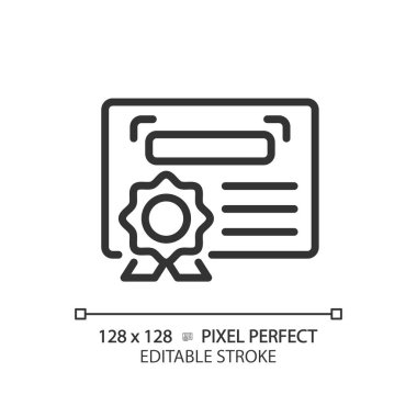 2B piksel mükemmel düzenlenebilir siyah diploma basit simge, izole vektör, ince çizgi çizimi.