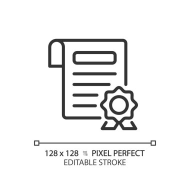 2B piksel mükemmel düzenlenebilir siyah sertifika basit simge, izole vektör, ince çizgi belgesi illüstrasyonu.