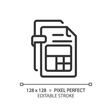2B piksel mükemmel düzenlenebilir siyah gelir vergisi raporu basit simge, izole vektör, ince çizgi belgesi illüstrasyonu.
