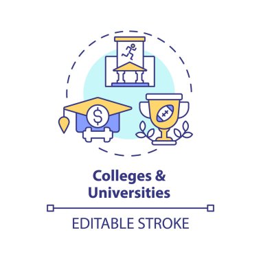 2D düzenlenebilir üniversiteler ve üniversiteler ince çizgi simgesi konsepti, izole vektör, atletik bursu temsil eden çok renkli illüstrasyon.