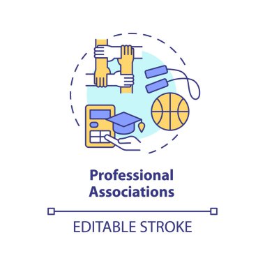 2B düzenlenebilir profesyonel dernekler ince çizgi simgesi konsepti, izole vektör, atletik bursu temsil eden çok renkli illüstrasyon.